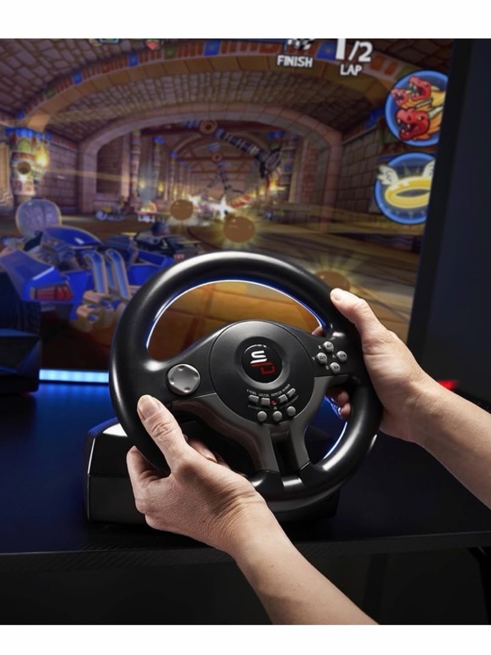 Black Racing Wheel Controller with Pedals